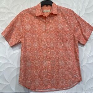 Tommy Bahama Shirt Mens Size M Pink Short Sleeve Geometric Button Up Casual